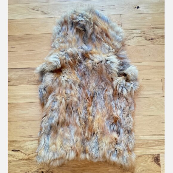 Adrienne Landau Real Fox Fur Vest Red Light Brown Tan Sleeveless Hood Hooded - Picture 2 of 7